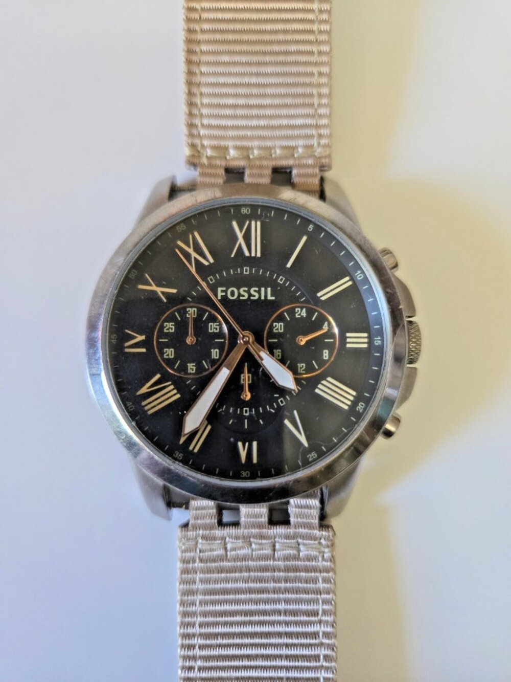 Fossil Grant 44 mm Chronograph Gold Canvas Watch